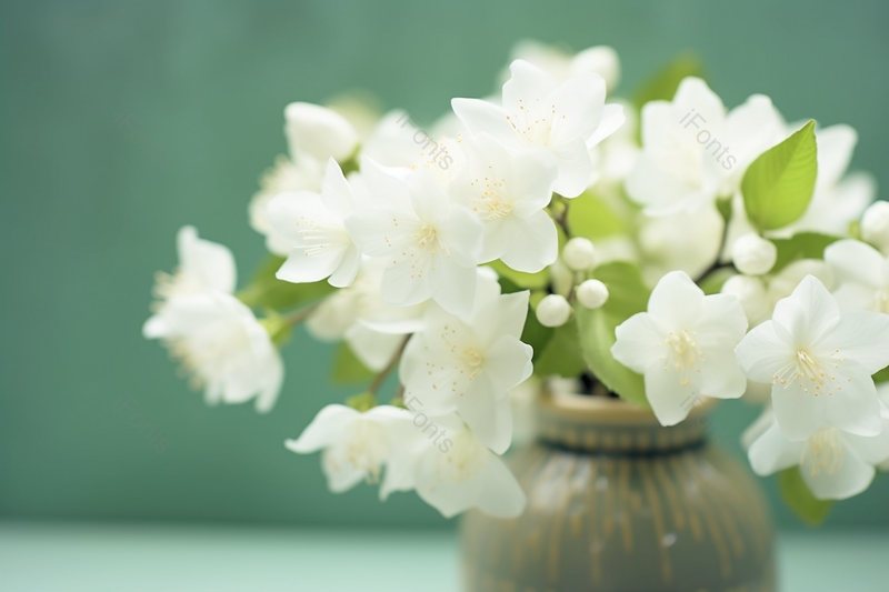 唯美茉莉花绿色盛开的枝条与白色小花的特写,高清,摄影图,摄影图片,图片大全,摄影图免费下载